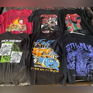 NEW Men’s Large Graphic T-Shirts Bundle (9pc)  Streetwear/Cartoon Graphics Tees
